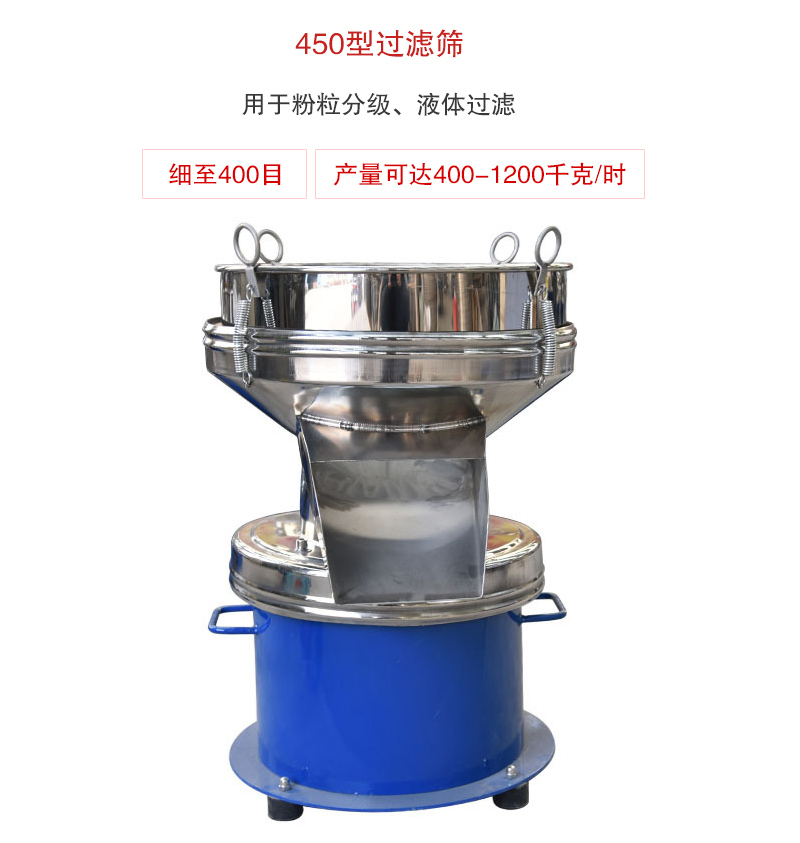 450型過(guò)濾篩用于粉粒分級(jí)、液體過(guò)濾